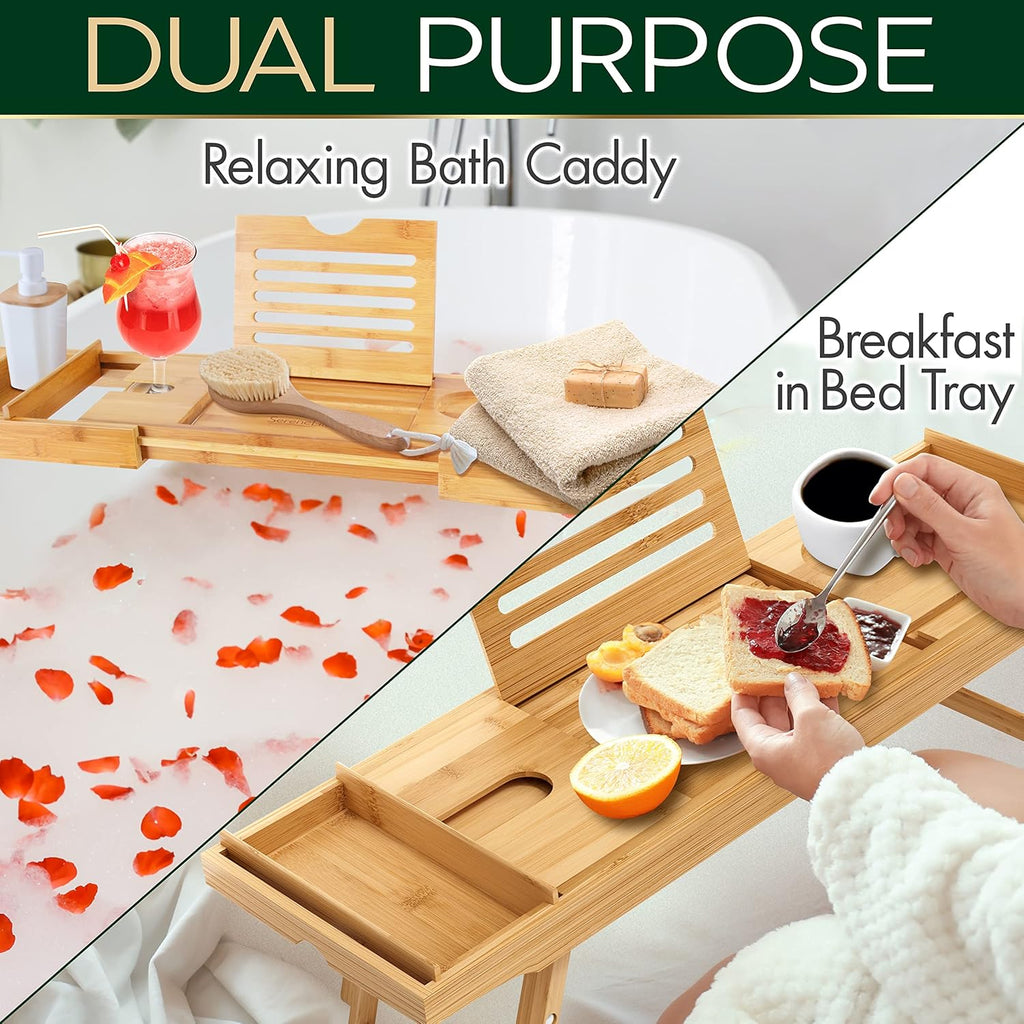 Bath Caddy Breakfast Tray Combo - Natural Bamboo
