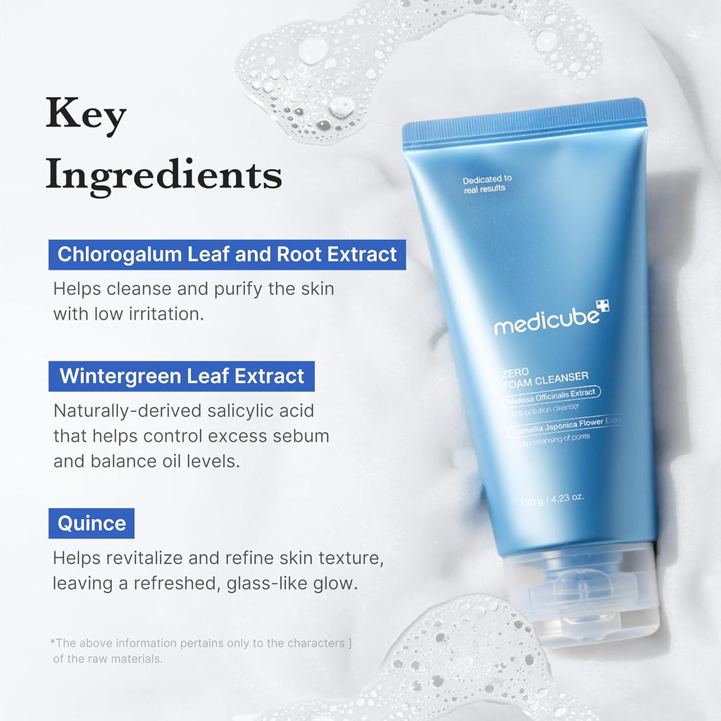 Facial Cleanser Zero Foam Cleanser | Daily Gentle Cleansing Foam for Sensitive Skin | Excess Sebum Control, Hydration, Pore Minimization | Korean Skincare, 4.23 Oz