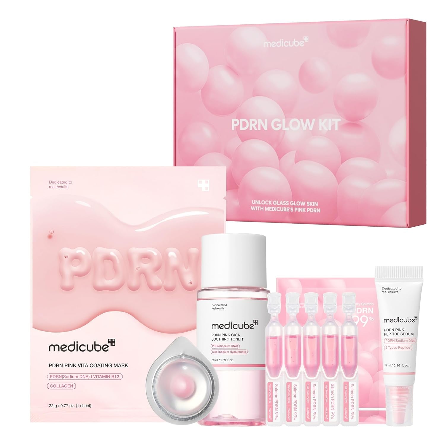 Medicube Salmon DNA PDRN Trial Kit | Glass Glow Mini Skincare Set with Toner, Se