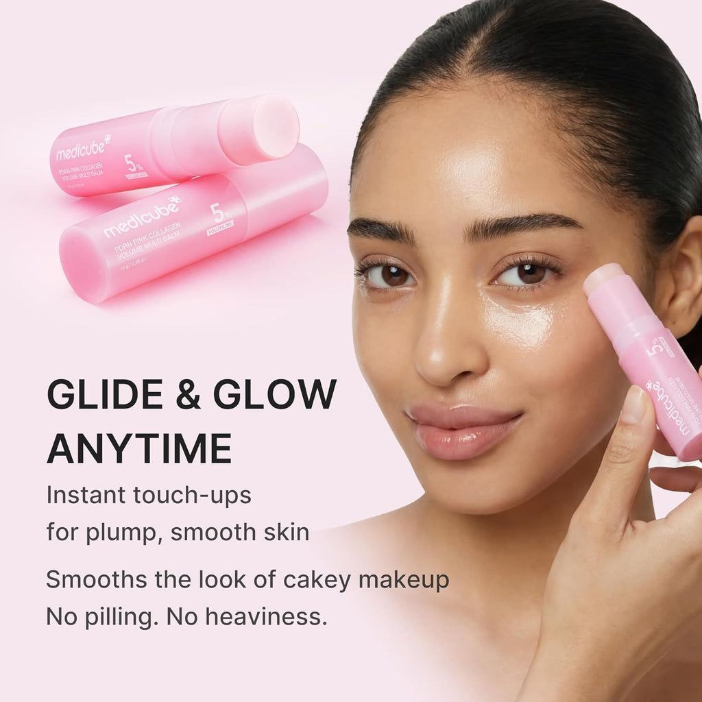 PDRN Pink Collagen Volume Multi Balm Stick | Volufiline, PDRN, NAD, Collagen | Face & Body Balm for Under-Eyes, Neck, Forehead, Smile Lines, Lips | Plumping, Radiance, Line Care | K-Beauty